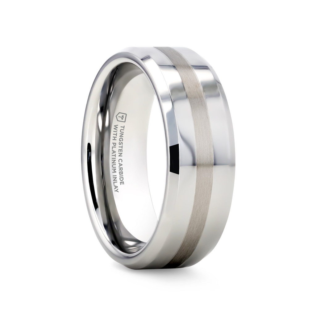 HALSTEN Platinum Inlaid Beveled Tungsten Carbide Wedding Ring HALSTEN Platinum Inlaid Beveled Tungsten Carbide Wedding Ring