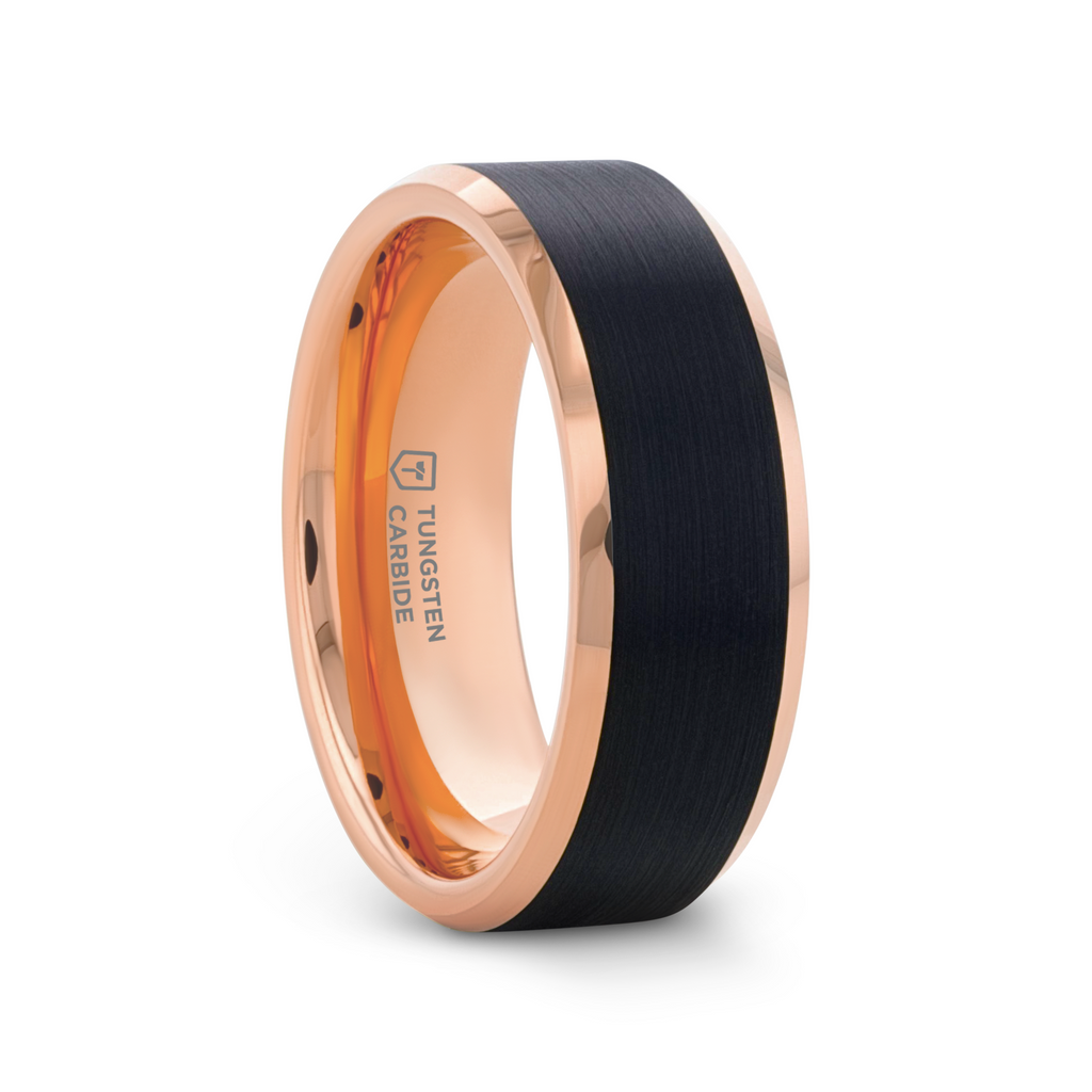 HAYDEN Rose Gold Plated Tungsten Polished Beveled Ring with