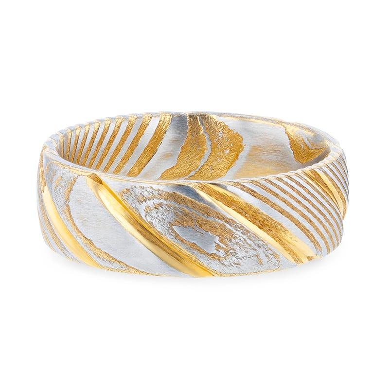 CERSEI Gold Color Domed Brushed Damascus Steel Men's Wedding Band