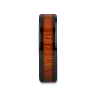 ACACIA Koa Wood Inlaid Black Ceramic Ring with Bevels - 4mm - 12mm