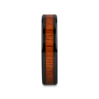ACACIA Koa Wood Inlaid Black Ceramic Ring with Bevels - 4mm - 12mm