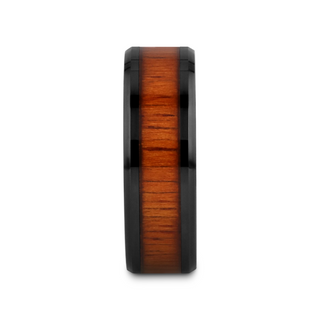 ACACIA Koa Wood Inlaid Black Ceramic Ring with Bevels - 4mm - 12mm