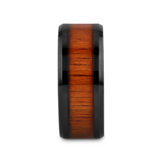 ACACIA Koa Wood Inlaid Black Ceramic Ring with Bevels - 4mm - 12mm