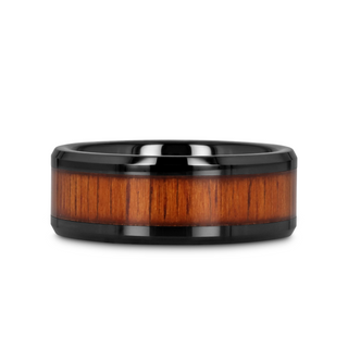 ACACIA Koa Wood Inlaid Black Ceramic Ring with Bevels - 4mm - 12mm