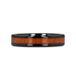 ACACIA Koa Wood Inlaid Black Ceramic Ring with Bevels - 4mm - 12mm