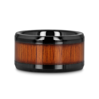 ACACIA Koa Wood Inlaid Black Ceramic Ring with Bevels - 4mm - 12mm