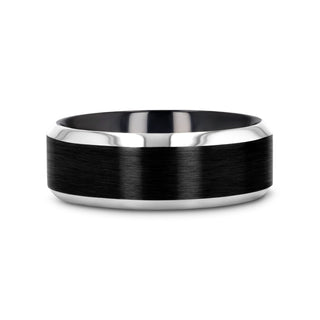 ATNOS Brushed Black Center Polished Beveled Edges Men’s Titanium Wedding Ring - 6mm & 8mm