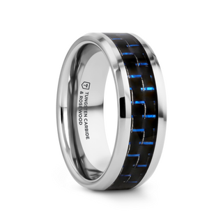 AUXILIUS Tungsten Carbide Ring with Black & Blue Carbon Fiber Inlay - 6mm - 10mm
