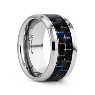 AUXILIUS Tungsten Carbide Ring with Black & Blue Carbon Fiber Inlay - 6mm - 10mm
