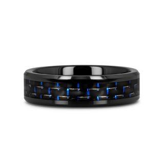 AVITUS Black Beveled Ceramic Ring with Blue & Black Carbon Fiber Inlay - 4mm - 10mm