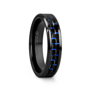 AVITUS Black Beveled Ceramic Ring with Blue & Black Carbon Fiber Inlay - 4mm - 10mm
