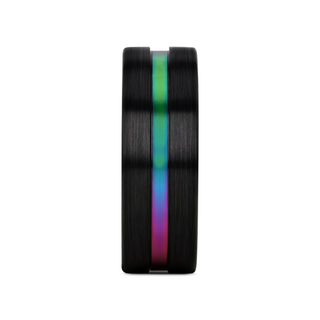 AZURE Flat Black Ceramic Ring Brushed with Rainbow Groove - 4mm - 8mm