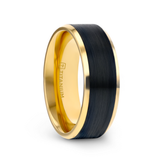 BEAUMONT Gold Plated Titanium Polished Beveled Ring with Brushed Black Center - 8mm