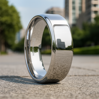 CORONAL Men’s Polished Finish Beveled Edges Titanium Wedding Ring with Raised Center - 6mm & 8mm