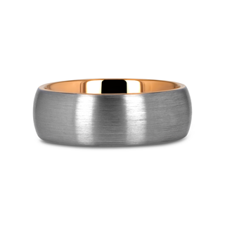 CAMERON Domed Brushed Finish Tungsten Carbide Men's Wedding Band With Rose Gold Ion Plating Interior - 8mm