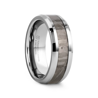 CELESTIAL Flat Tungsten Carbide Ring with Beveled Edges and Meteorite Inlay Thorsten - 8mm