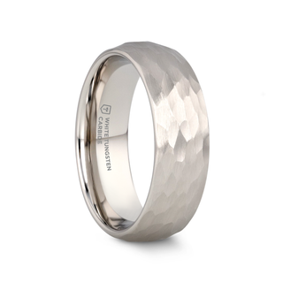 CHANDLER Domed Hammered Finish White Tungsten Ring - 6mm or 8mm