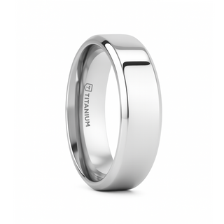 CORONAL Men’s Polished Finish Beveled Edges Titanium Wedding Ring with Raised Center - 6mm & 8mm
