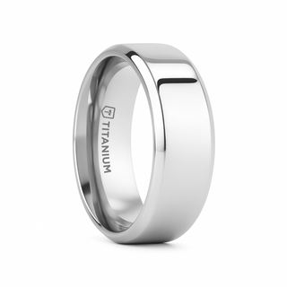 CORONAL Men’s Polished Finish Beveled Edges Titanium Wedding Ring with Raised Center - 6mm & 8mm