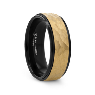 CREED Gold-Plated Raised Hammered Finish Black Tungsten Wedding Band - 8mm