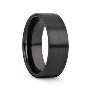 DRAKON Flat Pipe Cut Brush Finished Black Ceramic Wedding Band - 2mm - 12mm