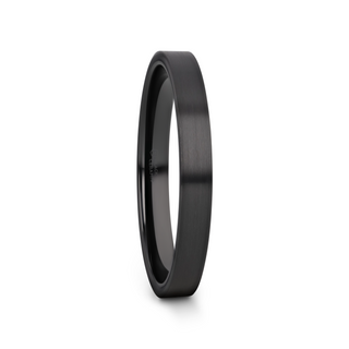 DRAKON Flat Pipe Cut Brush Finished Black Ceramic Wedding Band - 2mm - 12mm