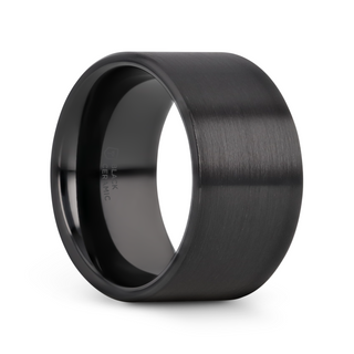 DRAKON Flat Pipe Cut Brush Finished Black Ceramic Wedding Band - 2mm - 12mm