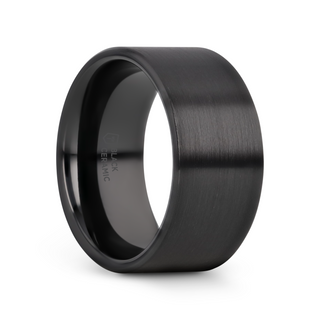 DRAKON Flat Pipe Cut Brush Finished Black Ceramic Wedding Band - 2mm - 12mm
