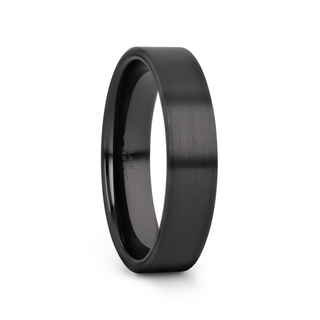 DRAKON Flat Pipe Cut Brush Finished Black Ceramic Wedding Band - 2mm - 12mm