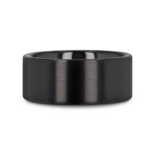 DRAKON Flat Pipe Cut Brush Finished Black Ceramic Wedding Band - 2mm - 12mm