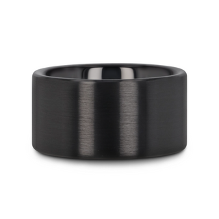 DRAKON Flat Pipe Cut Brush Finished Black Ceramic Wedding Band - 2mm - 12mm