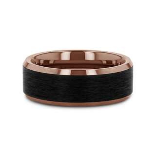 FERROS Espresso Plated Tungsten Polished Beveled Ring with Brushed Black Center - 8mm