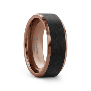 FERROS Espresso Plated Tungsten Polished Beveled Ring with Brushed Black Center - 8mm