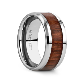 HALIFAX Tungsten Wedding Band with Bevels and Black Walnut Wood Inlay - 4mm - 12mm