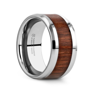 HALIFAX Tungsten Wedding Band with Bevels and Black Walnut Wood Inlay - 4mm - 12mm