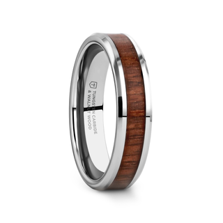 HALIFAX Tungsten Wedding Band with Bevels and Black Walnut Wood Inlay - 4mm - 12mm
