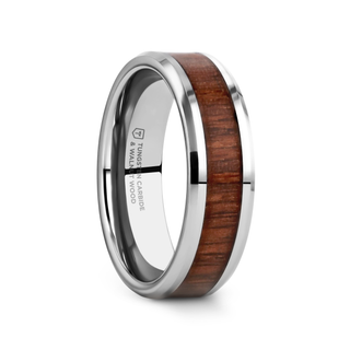HALIFAX Tungsten Wedding Band with Bevels and Black Walnut Wood Inlay - 4mm - 12mm