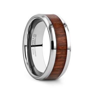 HALIFAX Tungsten Wedding Band with Bevels and Black Walnut Wood Inlay - 4mm - 12mm