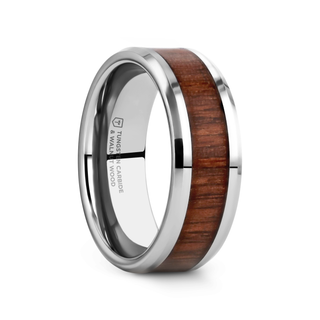 HALIFAX Tungsten Wedding Band with Bevels and Black Walnut Wood Inlay - 4mm - 12mm