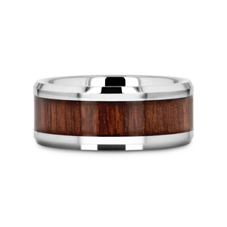 HALIFAX Tungsten Wedding Band with Bevels and Black Walnut Wood Inlay - 4mm - 12mm