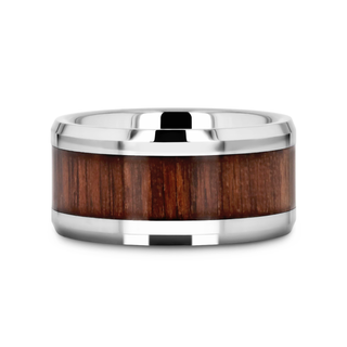 HALIFAX Tungsten Wedding Band with Bevels and Black Walnut Wood Inlay - 4mm - 12mm