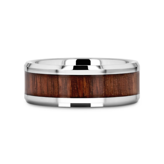 HALIFAX Tungsten Wedding Band with Bevels and Black Walnut Wood Inlay - 4mm - 12mm