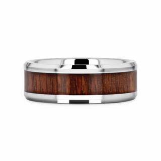HALIFAX Tungsten Wedding Band with Bevels and Black Walnut Wood Inlay - 4mm - 12mm