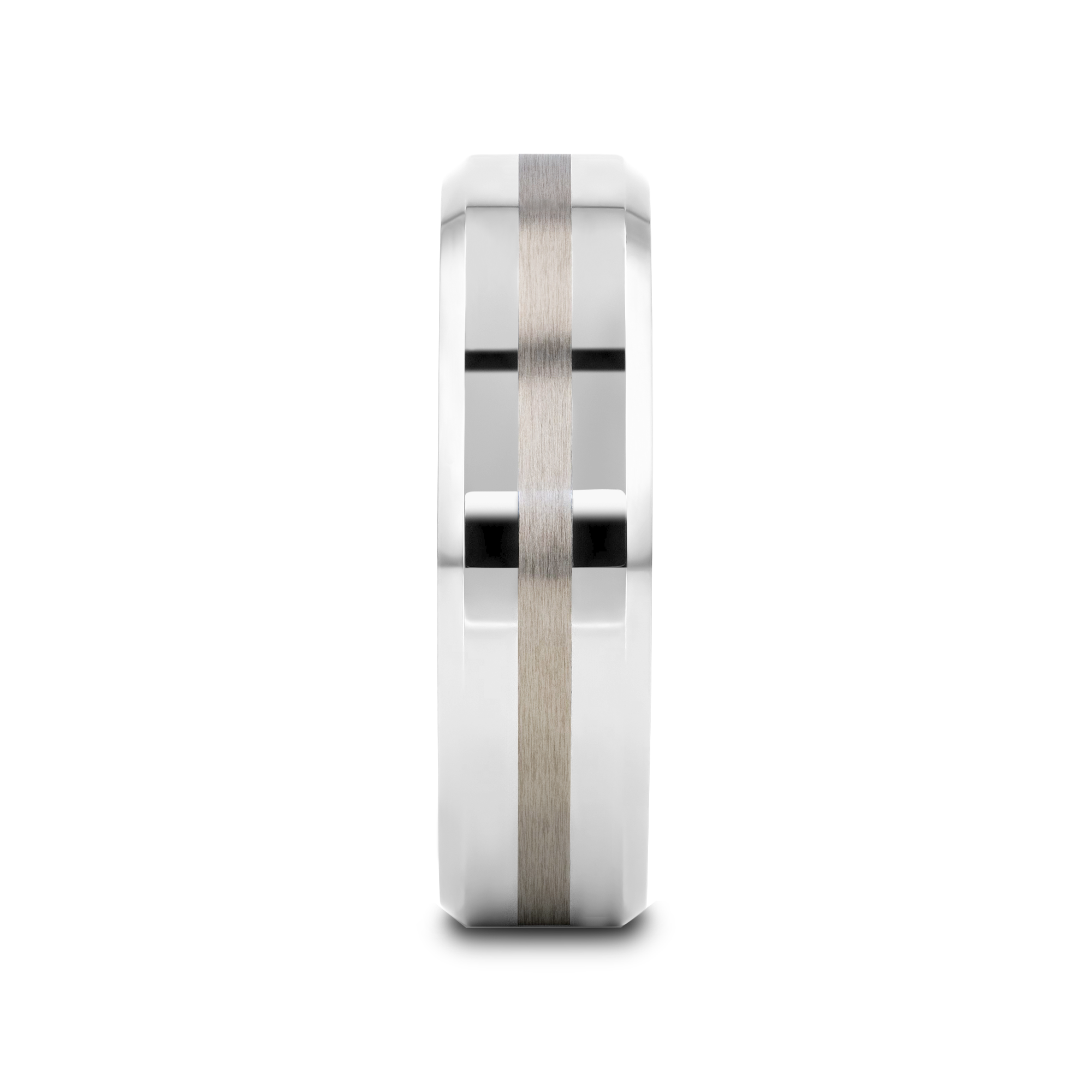 HALSTEN Platinum Inlaid Beveled Tungsten Carbide Wedding Ring HALSTEN Platinum Inlaid Beveled Tungsten Carbide Wedding Ring