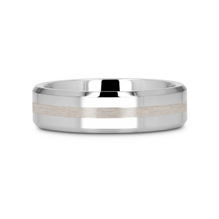 HALSTEN Platinum Inlaid Beveled Tungsten Carbide Wedding Ring - 6mm & 8mm