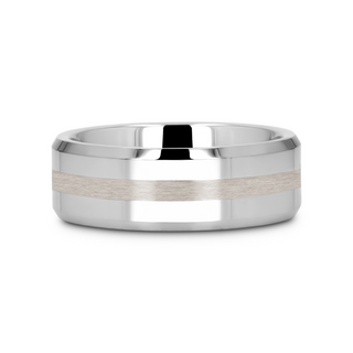 HALSTEN Platinum Inlaid Beveled Tungsten Carbide Wedding Ring - 6mm & 8mm