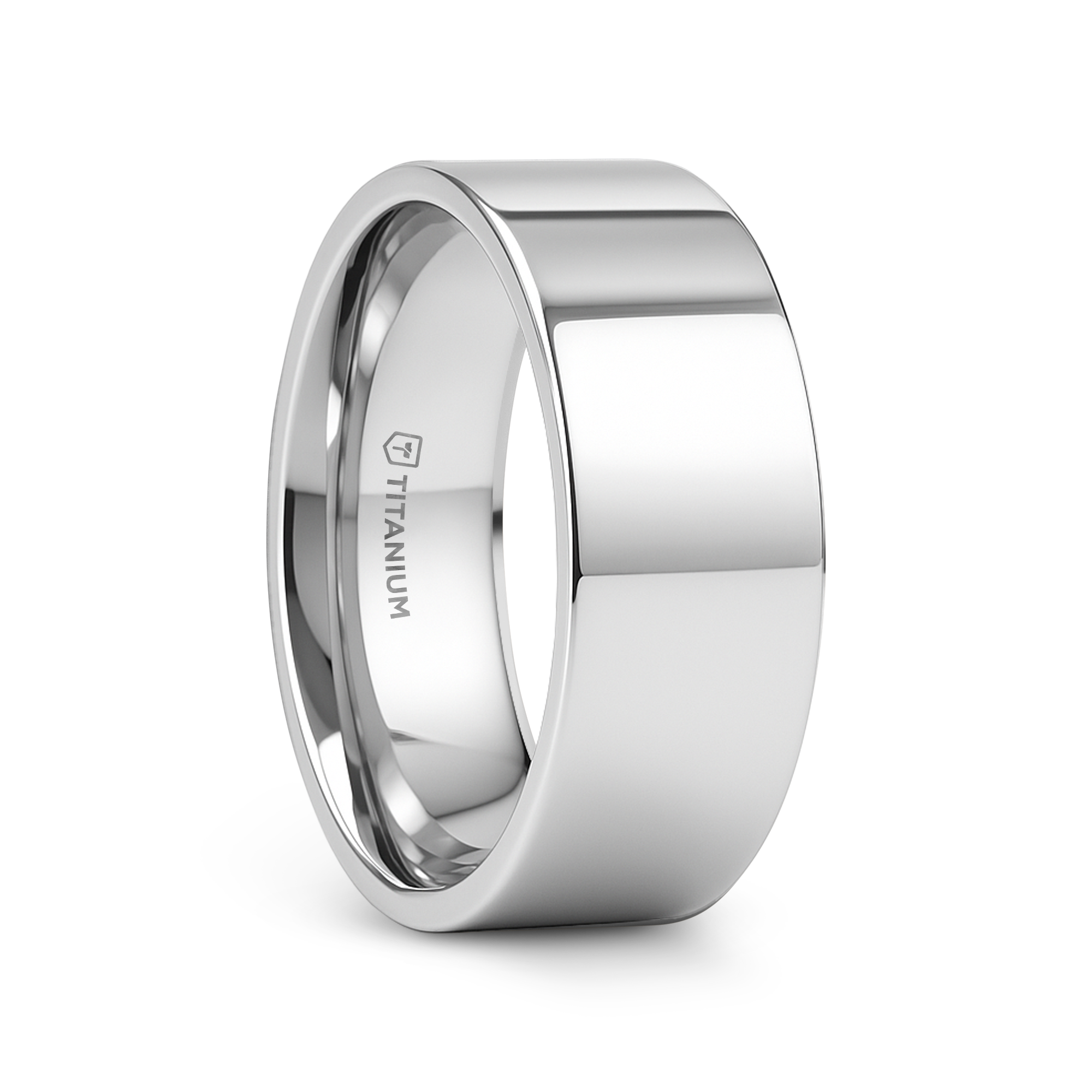 HARDY Polished Finish Flat Style Men's Titanium Wedding Ring - 6mm