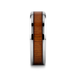 KOAN Titanium Polished Finish Koa Wood Inlaid Men’s Wedding Ring with Beveled Edges - 6mm & 8mm
