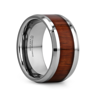 KONA Koa Wood Inlaid Tungsten Carbide Ring with Bevels - 4mm - 12mm