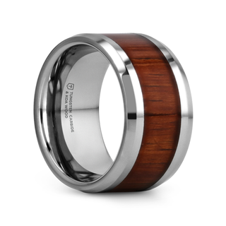 KONA Koa Wood Inlaid Tungsten Carbide Ring with Bevels - 4mm - 12mm